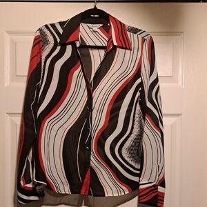 Jessica Red and Black Striped Blouse With White Detail